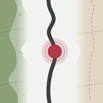 The Corridor app icon: a trail line through a corridor of ground, with a red dot on it.